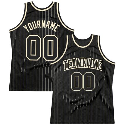 Custom Name and Number Basketball Jersey - Personalized Black Cream Pinstripe Authentic Team Jersey Personalized Black Cream