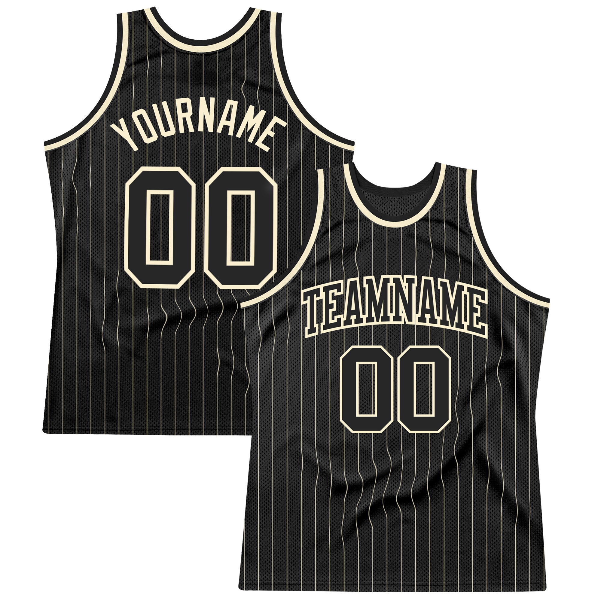 Personalized Black Cream Basketball Jersey - Pinstripe Design for Custom Team Style Personalized Black Cream Pinstripe Black-Cream