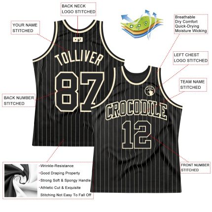 Personalized Black Cream Basketball Jersey - Pinstripe Design for Custom Team Style Personalized Black Cream Pinstripe Black-Cream