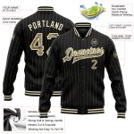 Personalized Camo Pinstripe Black Bomber Jacket Full-Snap Varsity Letterman Personalized Black Cream Pinstripe Camo Bomber