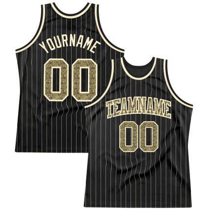 Custom Name and Number Black Cream Pinstripe Camo Basketball Jersey - Personalized Authentic Team Gear Personalized Black