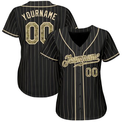 Personalized Black Cream Camo Baseball Jersey - Stylish Pinstripe Design Personalized Black Cream Pinstripe Camo-Cream Baseball