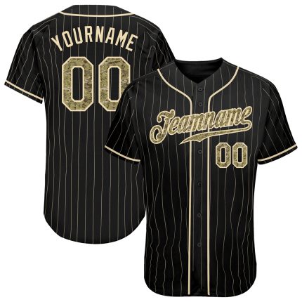Personalized Black Cream Camo Baseball Jersey - Stylish Pinstripe Design Personalized Black Cream Pinstripe Camo-Cream Baseball