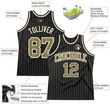 Personalized Black Cream Pinstripe Basketball Jersey - Camo-Cream Design Personalized Black Cream Pinstripe Camo-Cream Basketball