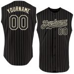 Personalized Team Jersey with Custom Name and Number - Black Cream Pinstripe Sleeveless Baseball Jersey Personalized Black