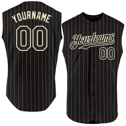 Personalized Team Jersey with Custom Name and Number - Black Cream Pinstripe Sleeveless Baseball Jersey Personalized Black