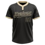 Personalized Black Cream Pinstripe Two-Button Unisex Softball Jersey Personalized Black Cream Pinstripe Cream Two-Button