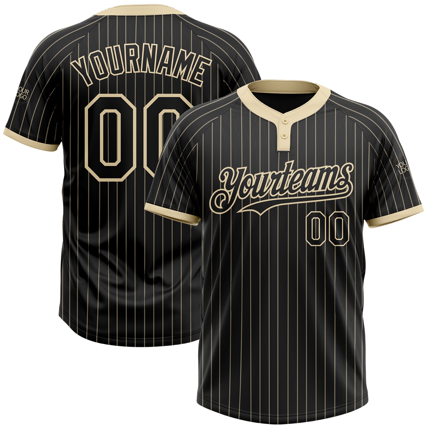 Personalized Black Cream Pinstripe Two-Button Unisex Softball Jersey Personalized Black Cream Pinstripe Cream Two-Button