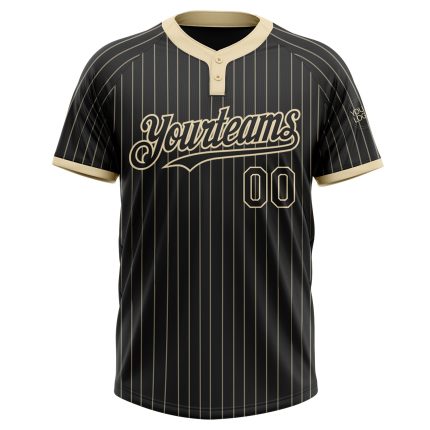 Custom Name and Number Unisex Softball Jersey - Personalized Black Cream Pinstripe Two-Button Design Personalized Black Cream