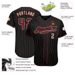 Personalized Black Pinstripe Baseball Jersey with Crimson Cream Details Personalized Black Cream Pinstripe Crimson-Cream