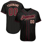 Personalized Black Pinstripe Baseball Jersey with Crimson Cream Details Personalized Black Cream Pinstripe Crimson-Cream
