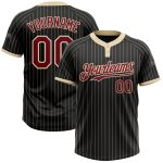 Custom Name and Number Two-Button Unisex Softball Jersey - Personalized Black Cream Pinstripe Design Personalized Black Cream