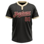 Custom Name and Number Two-Button Unisex Softball Jersey - Personalized Black Cream Pinstripe Design Personalized Black Cream