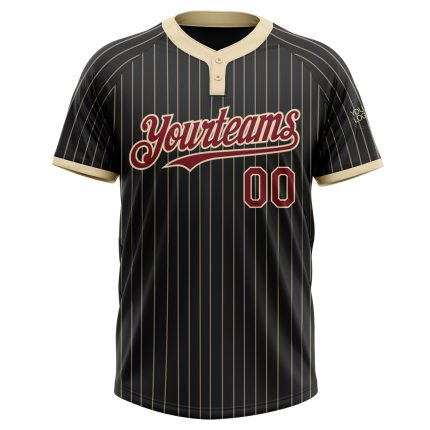 Custom Name and Number Two-Button Unisex Softball Jersey - Personalized Black Cream Pinstripe Design Personalized Black Cream