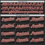 Personalized Unisex Softball Jersey - Black Cream Pinstripe Two-Button in Crimson Personalized Black Cream Pinstripe Crimson