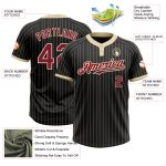 Personalized Unisex Softball Jersey - Black Cream Pinstripe Two-Button in Crimson Personalized Black Cream Pinstripe Crimson