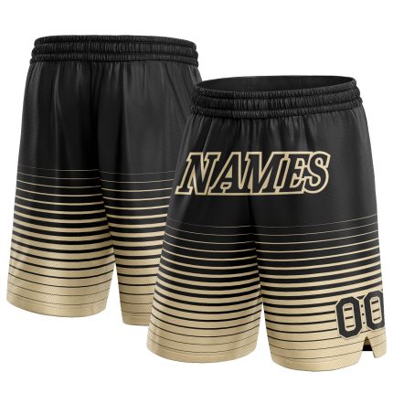 Custom Name Number Black Cream Pinstripe Fade Basketball Shorts - Fashion Authentic Team Gear Personalized Black Cream Pinstripe