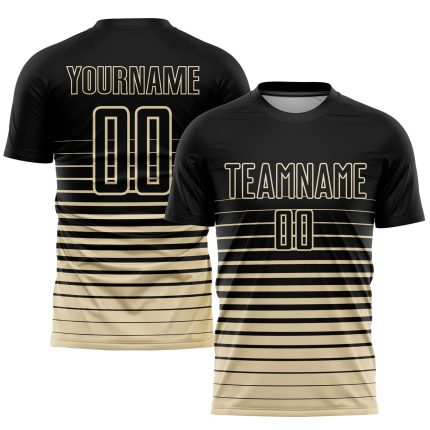 Personalized Black Cream Pinstripe Soccer Jersey - Fade Fashion Sublimation Uniform Personalized Black Cream Pinstripe Fade