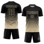 Personalized Black Cream Pinstripe Soccer Jersey - Fade Fashion Sublimation Uniform Personalized Black Cream Pinstripe Fade
