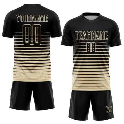 Personalized Black Cream Pinstripe Soccer Jersey - Fade Fashion Sublimation Uniform Personalized Black Cream Pinstripe Fade