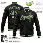 Personalized Black Green Cream Pinstripe Bomber Varsity Letterman Jacket Personalized Black Cream Pinstripe Green Bomber