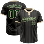 Personalized Unisex Softball Jersey - Black Cream Pinstripe Two-Button Green Design Personalized Black Cream Pinstripe Green