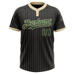 Personalized Unisex Softball Jersey - Black Cream Pinstripe Two-Button Green Design Personalized Black Cream Pinstripe Green