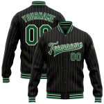 Personalized Black Cream Pinstripe Bomber Varsity Letterman Jacket - Full-Snap Kelly Green Personalized Black Cream Pinstripe