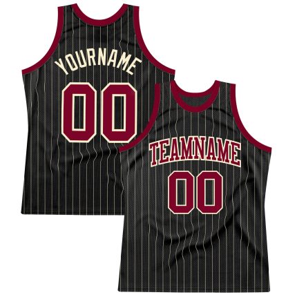 Custom Name Number Black Cream Pinstripe Maroon Basketball Jersey Personalized Authentic Team Gear Personalized Black Cream