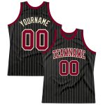 Personalized Maroon Cream Basketball Jersey with Black Pinstripe Design Personalized Black Cream Pinstripe Maroon-Cream Basketball