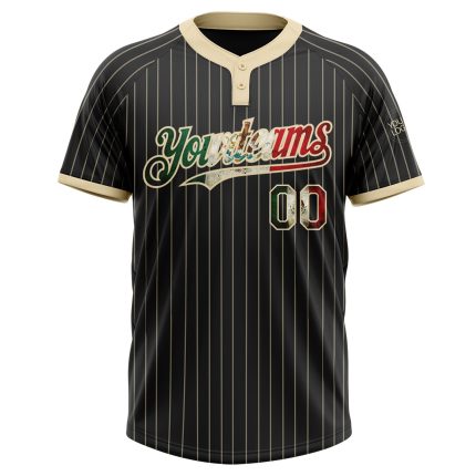 Personalized Vintage Mexican Flag Black Cream Pinstripe Two-Button Unisex Softball Jersey Personalized Black Cream Pinstripe