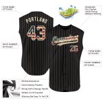 Custom Name & Number Vintage USA Flag Black Cream Pinstripe Sleeveless Baseball Jersey Personalized Black Cream Pinstripe