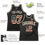 Custom Name Number Vintage USA Flag Basketball Jersey Black Cream Pinstripe Authentic Personalized Black Cream Pinstripe