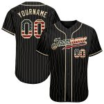 Personalized Vintage USA Flag Baseball Jersey in Black Cream Pinstripe Personalized Black Cream Pinstripe Vintage USA Flag-Cream
