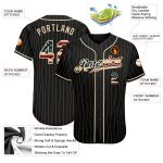 Personalized Vintage USA Flag Baseball Jersey in Black Cream Pinstripe Personalized Black Cream Pinstripe Vintage USA Flag-Cream