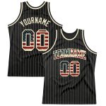 Personalized Vintage USA Flag Basketball Jersey - Black Cream Pinstripe Personalized Black Cream Pinstripe Vintage USA Flag-Cream