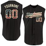 Personalized Vintage Black Cream Pinstripe USA Flag Sleeveless Baseball Jersey Personalized Black Cream Pinstripe Vintage