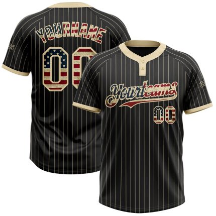 Personalized Vintage USA Flag Black Cream Pinstripe Unisex Softball Jersey Personalized Black Cream Pinstripe Vintage USA
