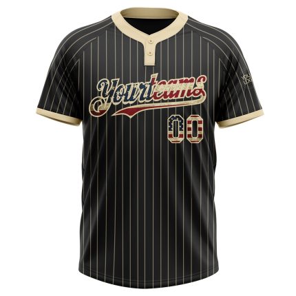 Personalized Vintage USA Flag Black Cream Pinstripe Unisex Softball Jersey Personalized Black Cream Pinstripe Vintage USA