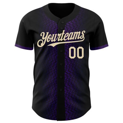 Personalized 3D Geometric Shapes Baseball Jersey in Black Cream and Purple Personalized Black Cream-Purple 3D Geometric Shapes
