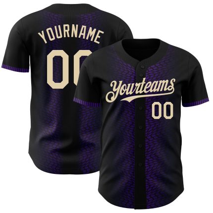 Personalized 3D Geometric Shapes Baseball Jersey in Black Cream and Purple Personalized Black Cream-Purple 3D Geometric Shapes
