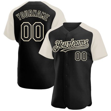 Personalized Black Cream Baseball Jersey with Raglan Sleeves Personalized Black Cream Raglan Sleeves Baseball Jersey