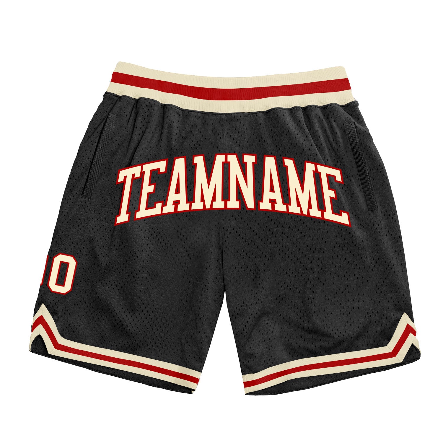 Custom Name Number Authentic Throwback Basketball Shorts Black Cream-Red Personalized Team Apparel Personalized Black Cream-Red