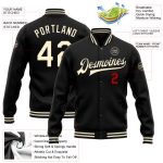 Personalized Varsity Letterman Jacket - Black Cream-Red Full-Snap Bomber Personalized Black Cream-Red Bomber Full-Snap Varsity