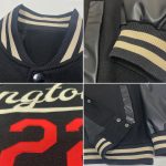 Personalized Varsity Letterman Jacket - Black Cream-Red Full-Snap Bomber Personalized Black Cream-Red Bomber Full-Snap Varsity