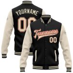Custom Team Name & Number Varsity Letterman Bomber Jacket Black Red Cream Full-Snap Two Tone Personalized Black Cream-Red