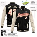 Personalized Varsity Letterman Jacket Cream-Red Two Tone Black Full-Snap Bomber Personalized Black Cream-Red Bomber Full-Snap