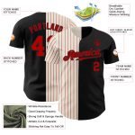 Personalized Baseball Jersey with Custom Name and Number, Black Cream-Red Pinstripe Authentic Split Design Personalized Black