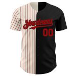 Personalized Black and Red Pinstripe Baseball Jersey - Fashion Split Design Personalized Black Cream-Red Pinstripe Split