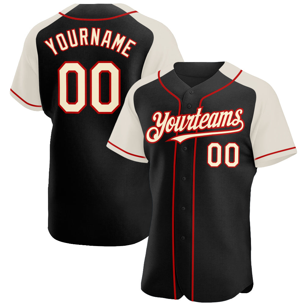 Personalized Black Cream Red Baseball Jersey with Raglan Sleeves Personalized Black Cream-Red Raglan Sleeves Baseball Jersey